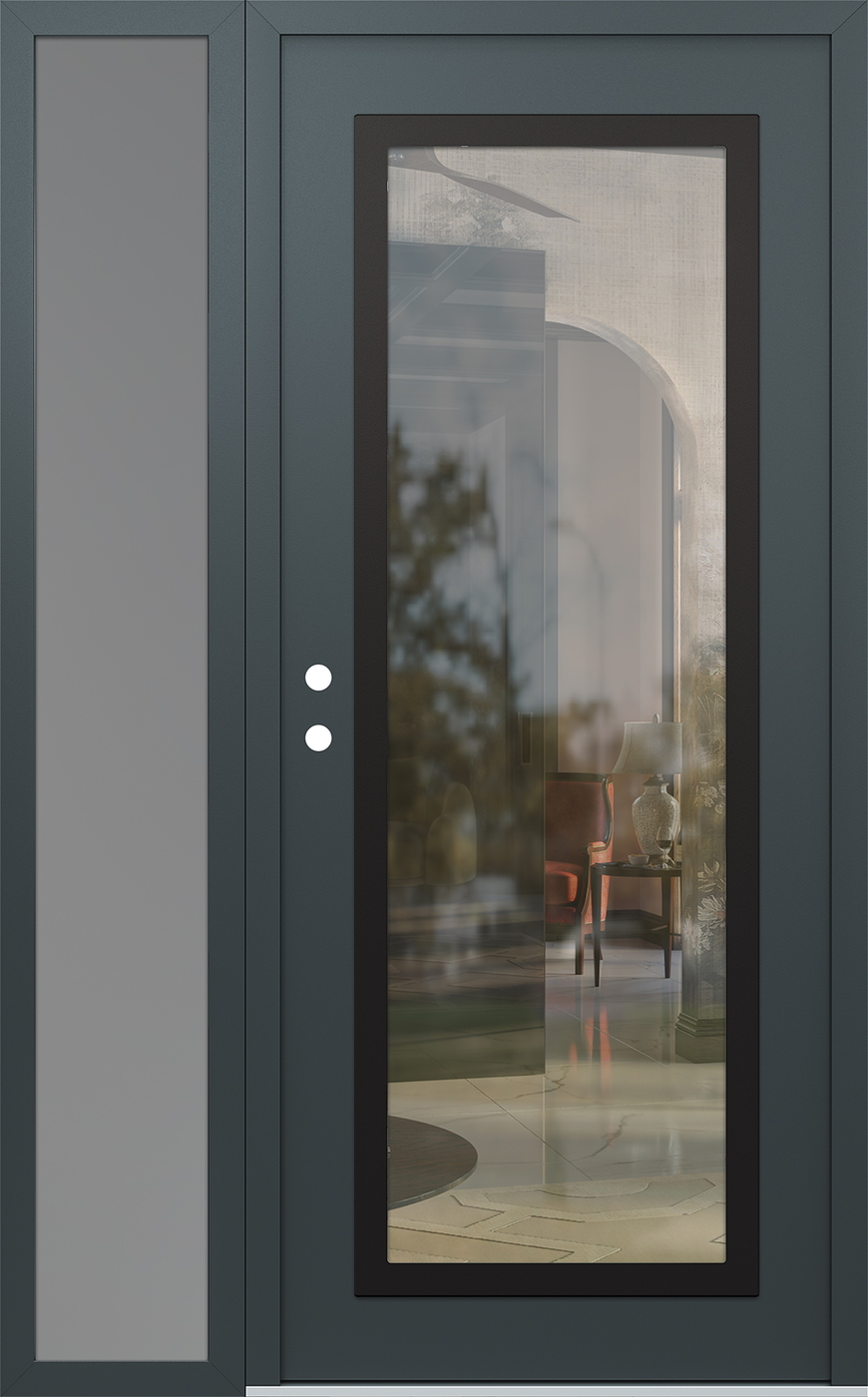 Modern Steel Front Door Diamond C1 50" x 80" anthracite/anthracite clear Glass Panel black RHI with Sidelite frosted Glass