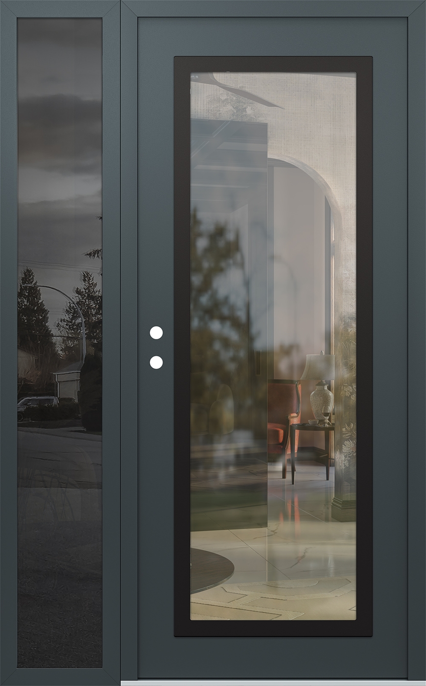 Modern Steel Front Door Diamond C1 50" x 80" anthracite/anthracite clear Glass Panel black RHI with Sidelite mirrored Glass