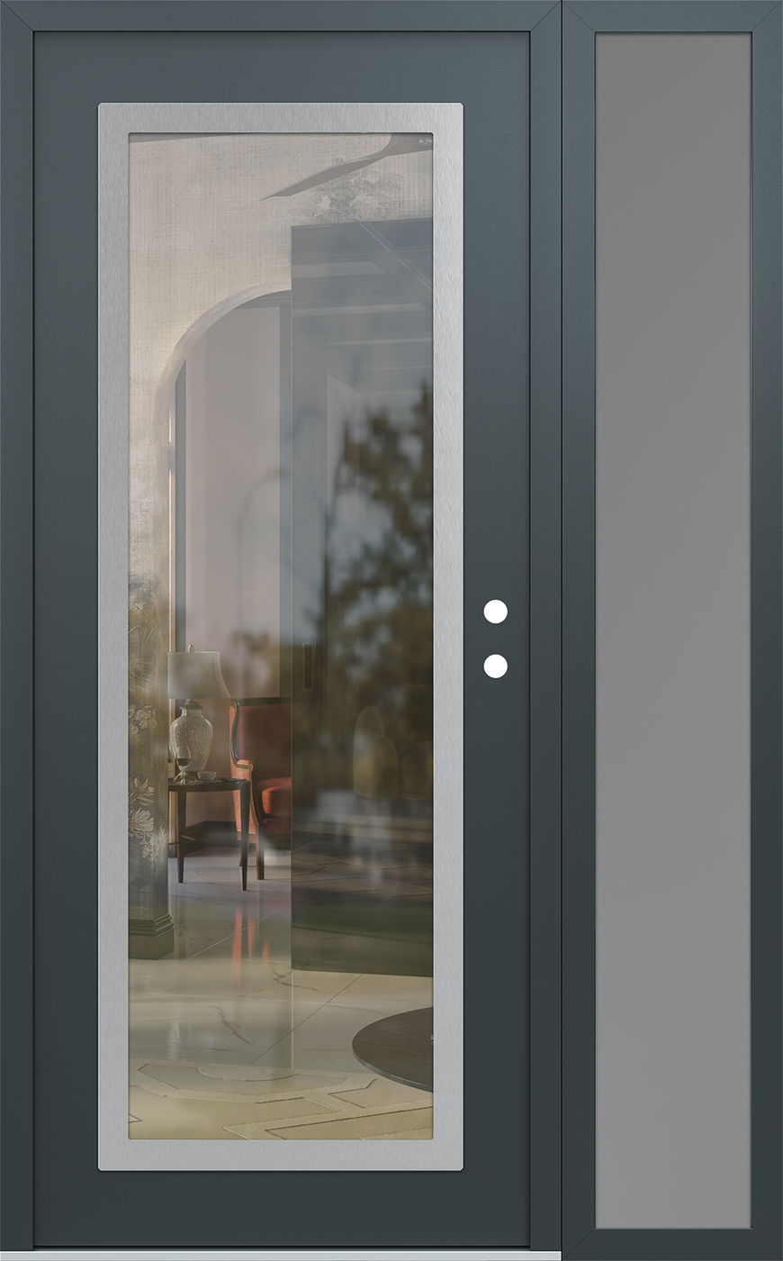 Modern Steel Front Door Diamond C1 50" x 80" anthracite/anthracite clear Glass Panel stainless steel LHI with Sidelite frosted Glass