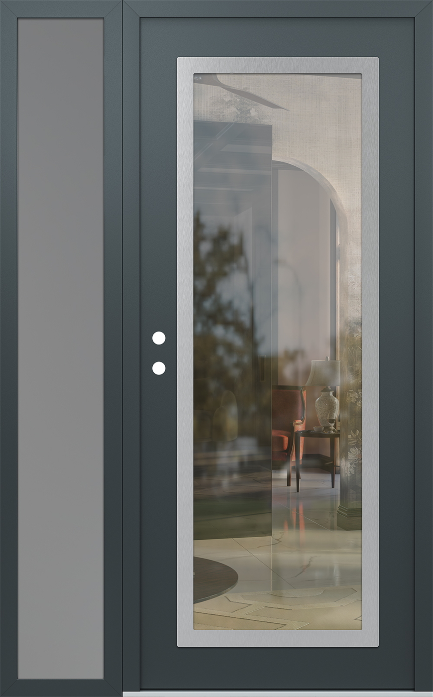 Modern Steel Front Door Diamond C1 50" x 80" anthracite/anthracite clear Glass Panel stainless steel RHI with Sidelite frosted Glass