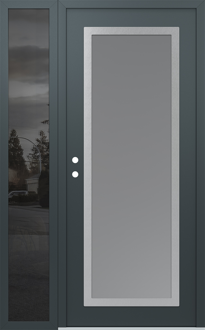 Modern Steel Front Door Diamond C1 50" x 80" anthracite/anthracite frosted Glass Panel stainless steel RHI with Sidelite mirrored Glass