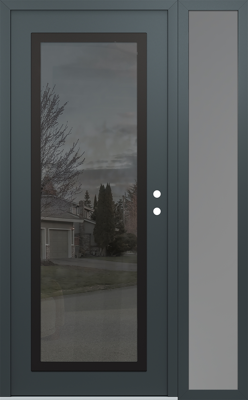 Modern Steel Front Door Diamond C1 50" x 80" anthracite/anthracite mirrored Glass Panel black LHI with Sidelite frosted Glass