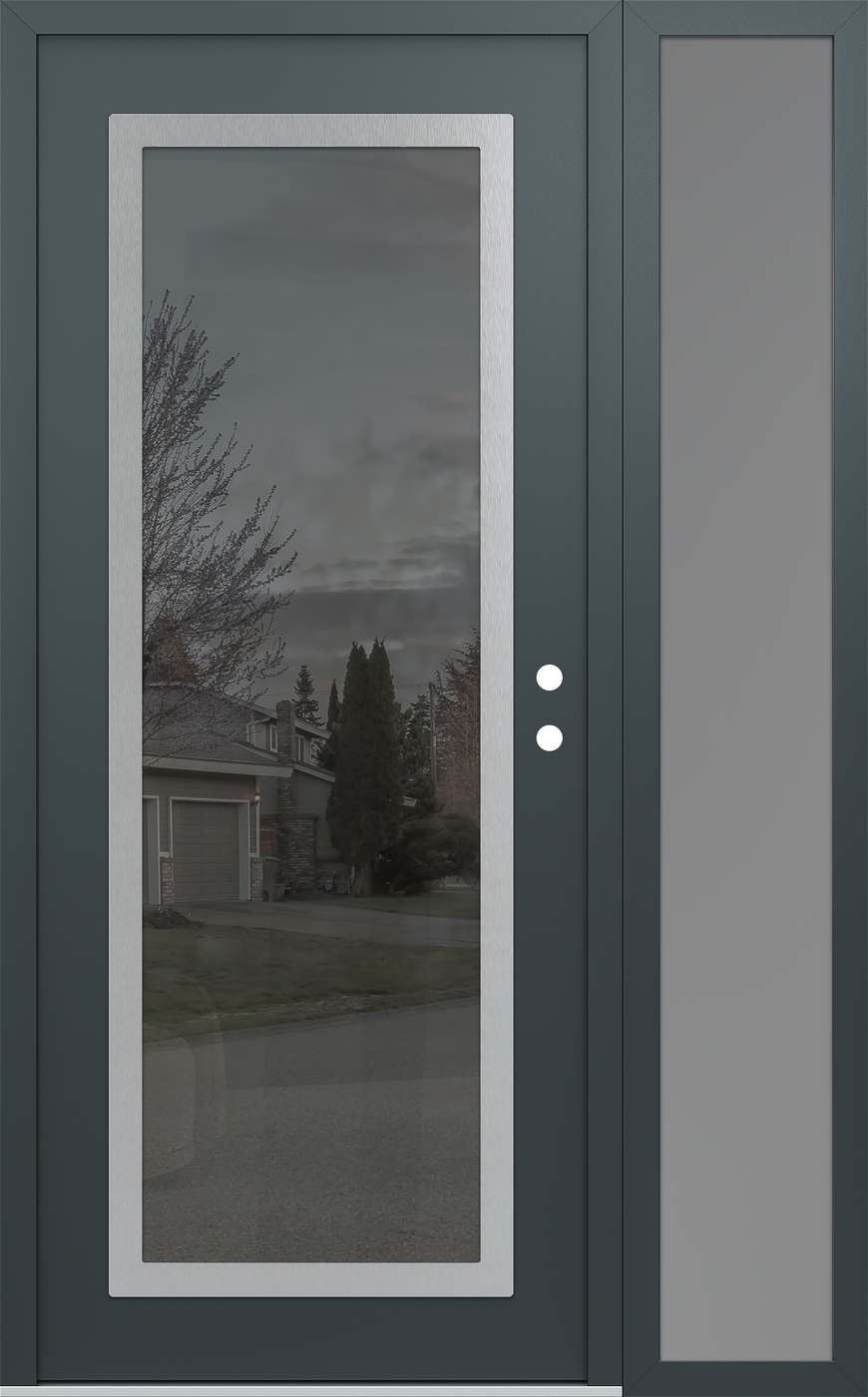 Modern Steel Front Door Diamond C1 50" x 80" anthracite/anthracite mirrored Glass Panel stainless steel LHI with Sidelite frosted Glass
