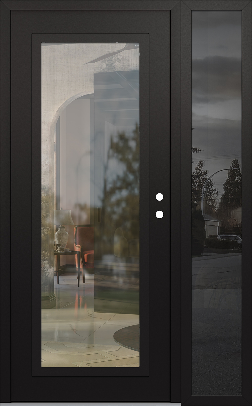 Modern Steel Front Door Diamond C1 50" x 80" black/black clear Glass Panel black LHI with Sidelite mirrored Glass