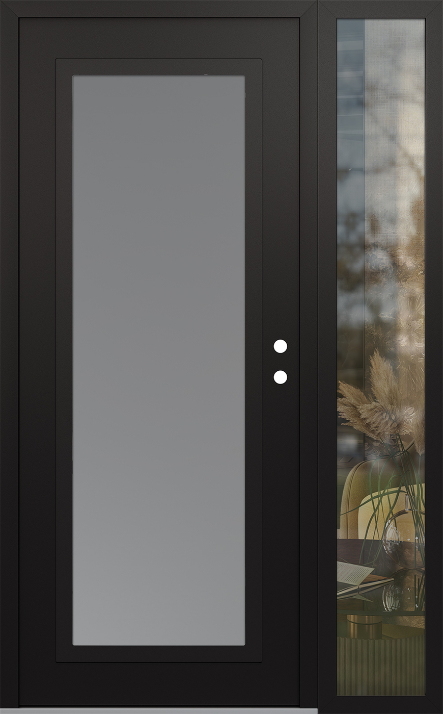 Modern Steel Front Door Diamond C1 50" x 80" black/white frosted Glass Panel black LHI with Sidelite clear Glass