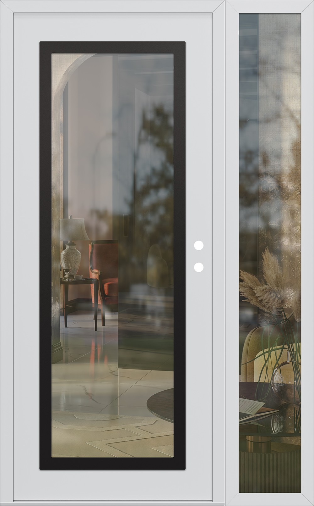Modern Steel Front Door Diamond C1 50" x 80" white/white clear Glass Panel black LHI with Sidelite clear Glass