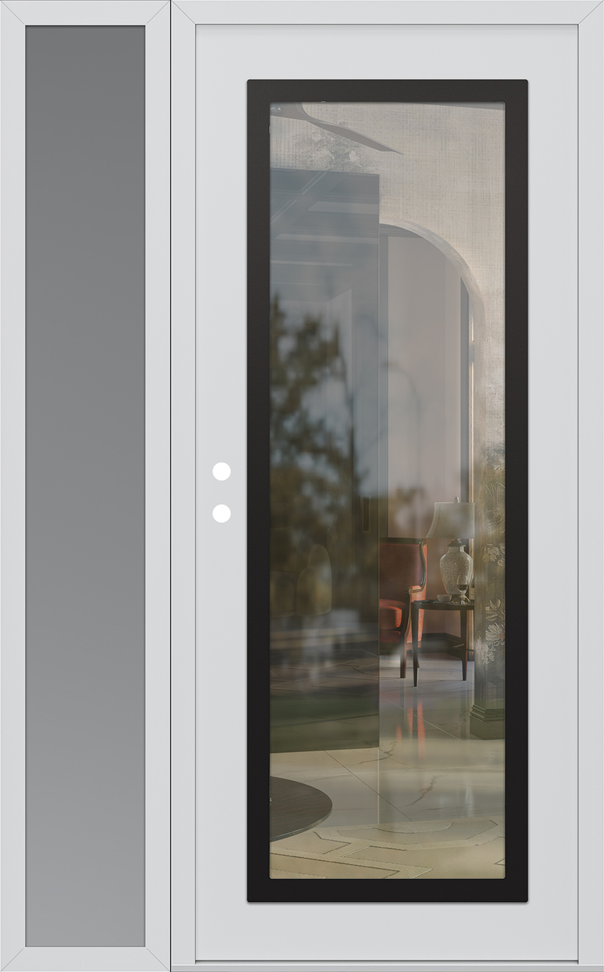 Modern Steel Front Door Diamond C1 50" x 80" white/white clear Glass Panel black RHI with Sidelite frosted Glass