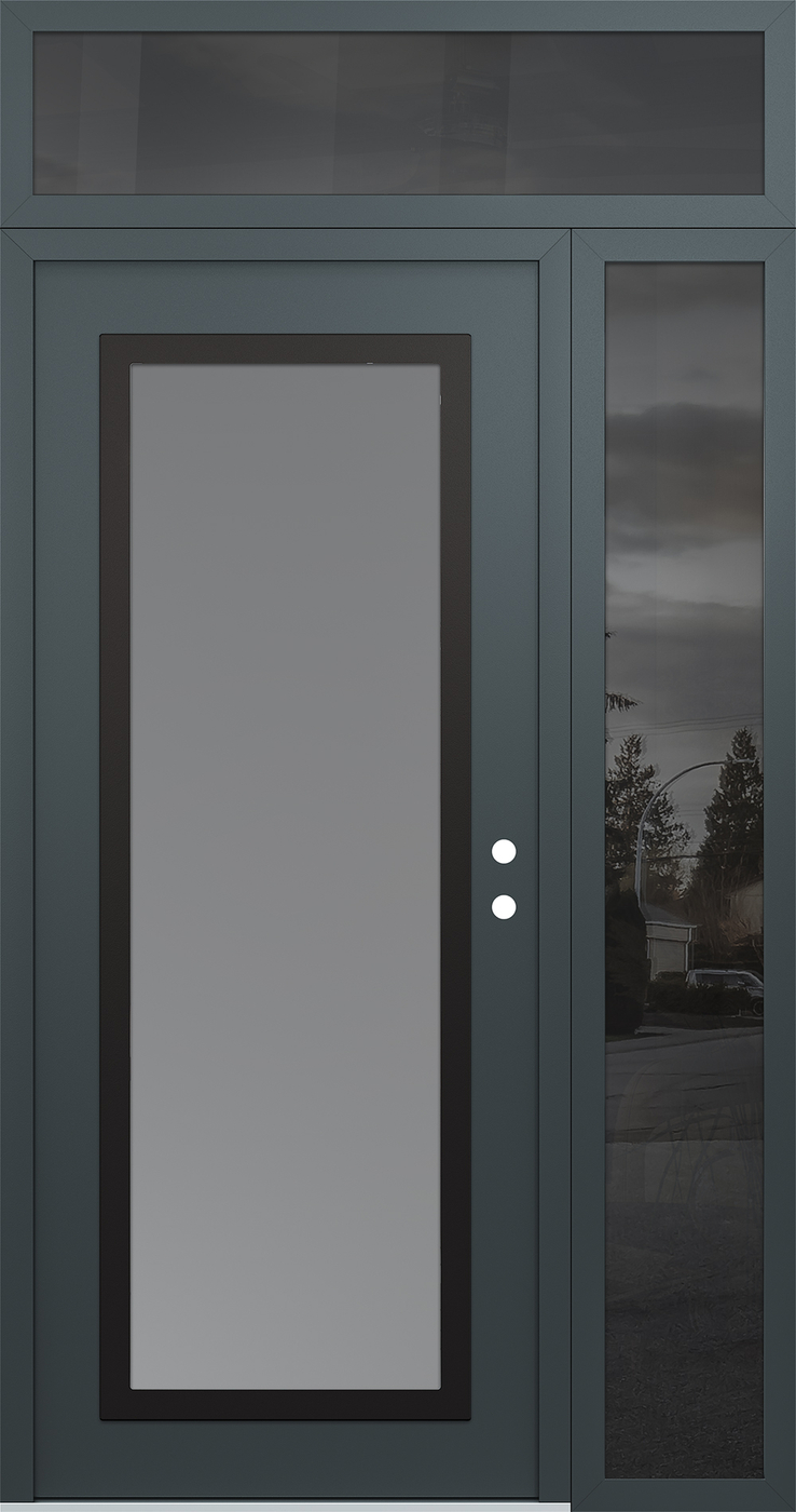 Modern Steel Front Door Diamond C1 50" x 96" anthracite/anthracite frosted Glass Panel black LHI with Sidelite and Transom mirrored Glass