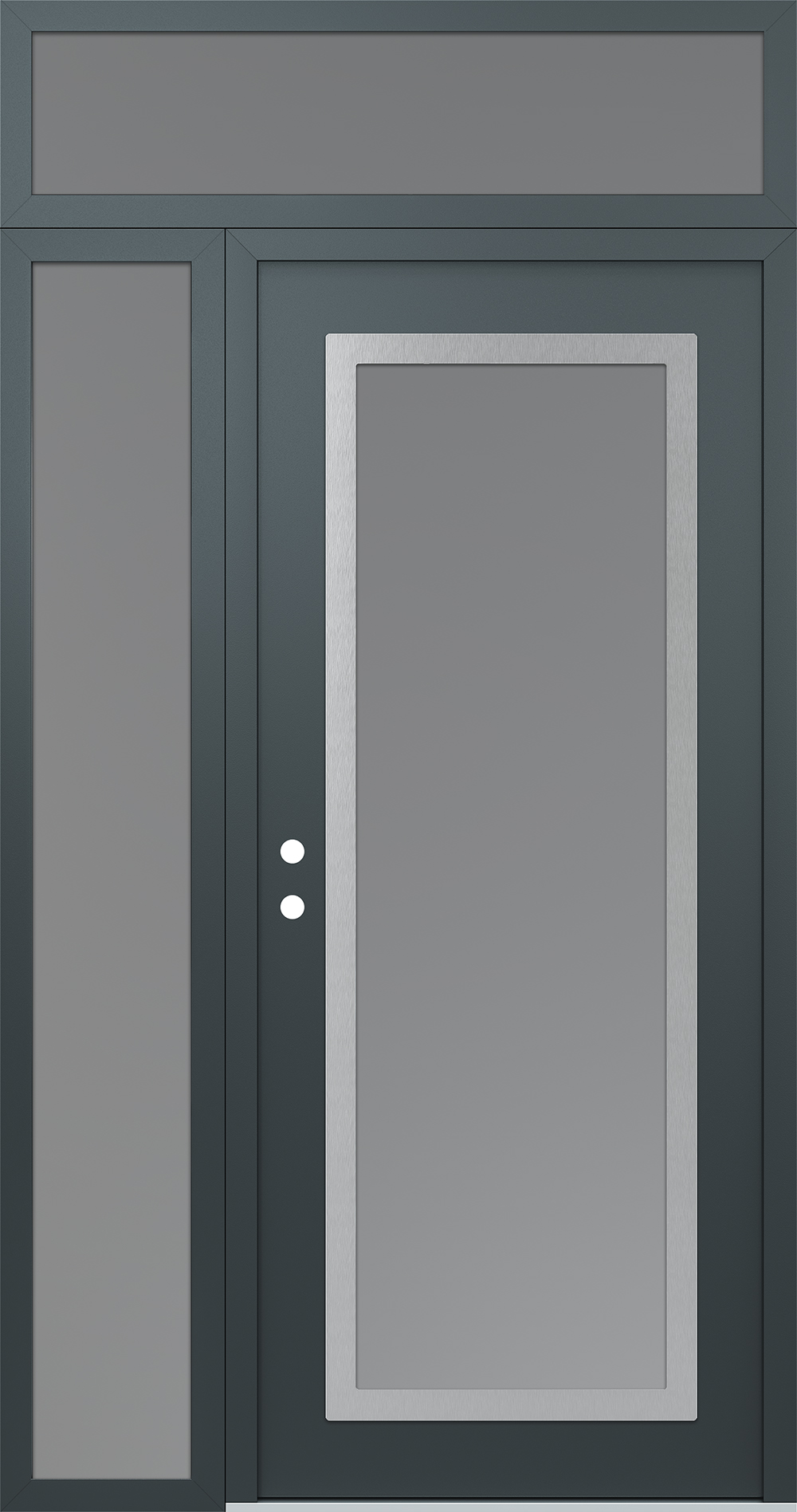 Modern Steel Front Door Diamond C1 50" x 96" anthracite/anthracite frosted Glass Panel stainless steel RHI with Sidelite and Transom frosted Glass