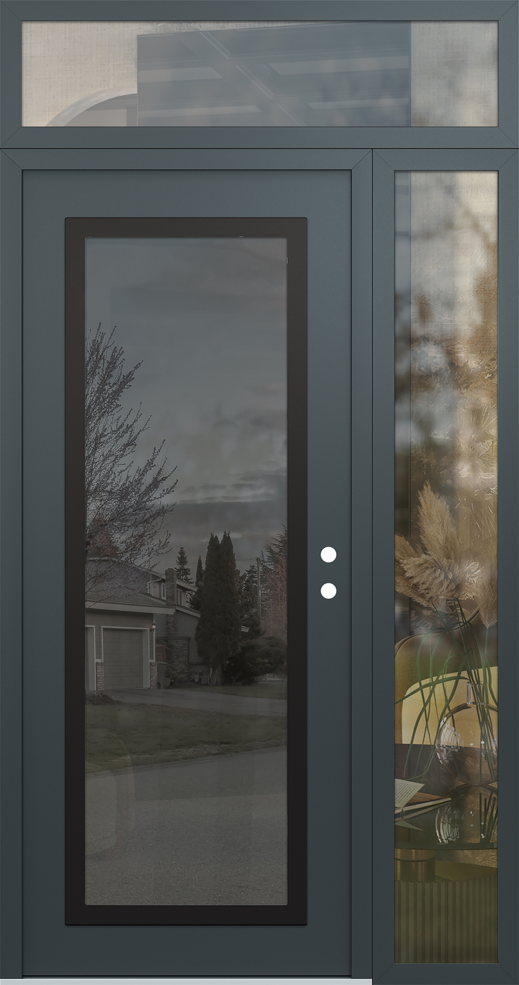 Modern Steel Front Door Diamond C1 50" x 96" anthracite/anthracite mirrored Glass Panel black LHI with Sidelite and Transom clear Glass