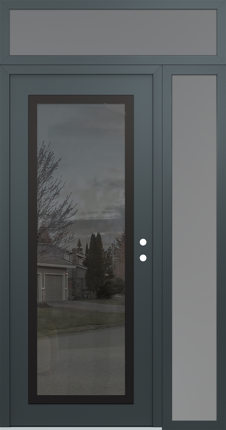 Modern Steel Front Door Diamond C1 50" x 96" anthracite/anthracite mirrored Glass Panel black LHI with Sidelite and Transom frosted Glass