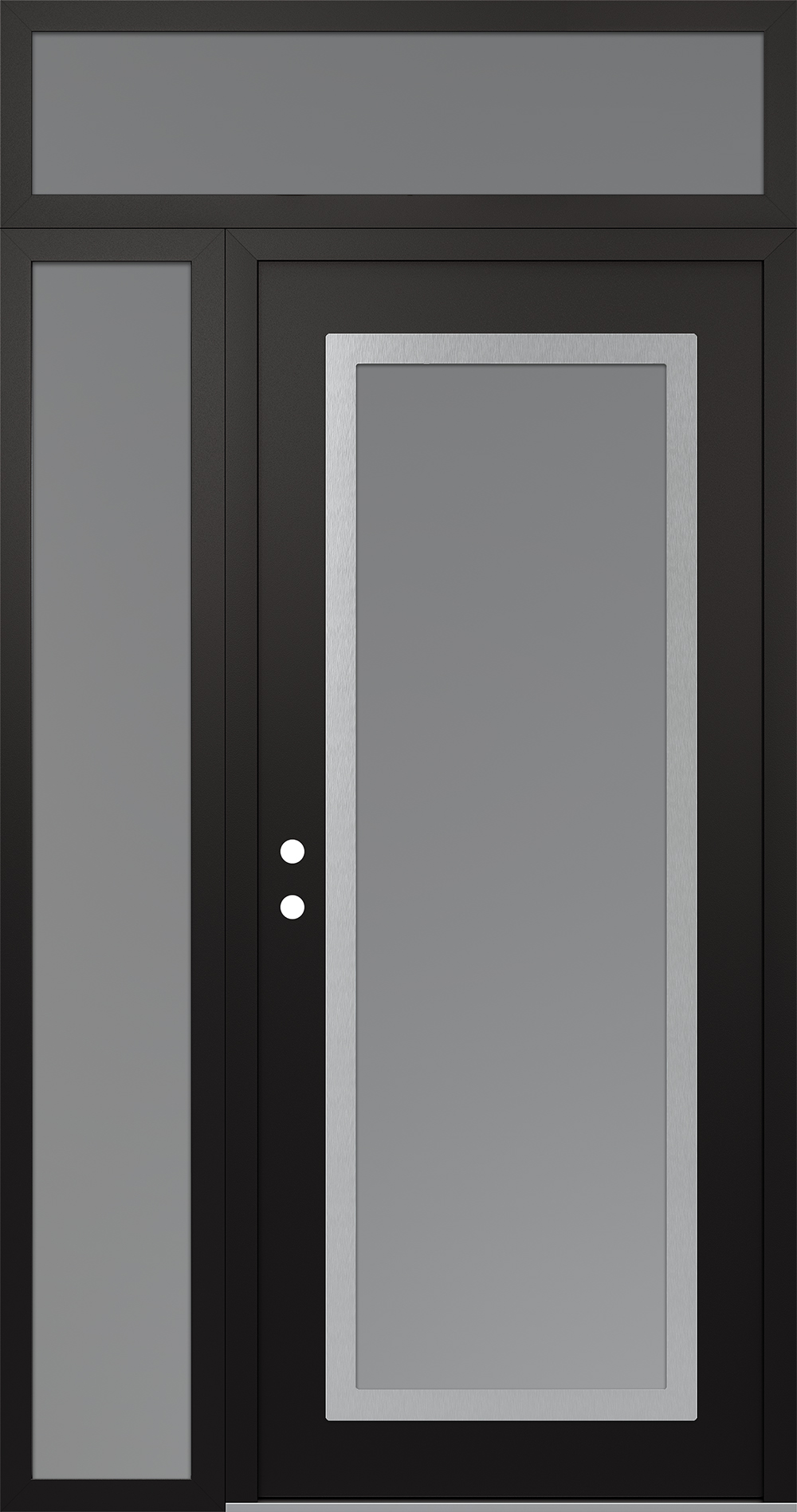 Modern Steel Front Door Diamond C1 50" x 96" black/white frosted Glass Panel stainless steel RHI with Sidelite and Transom frosted Glass