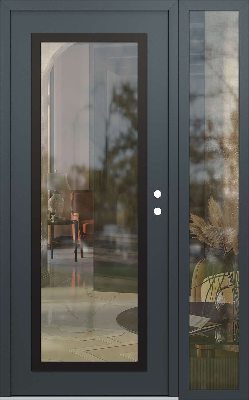Modern Steel Front Door Diamond C1 52" x 80" anthracite/anthracite clear Glass Panel black LHI with Sidelite clear Glass