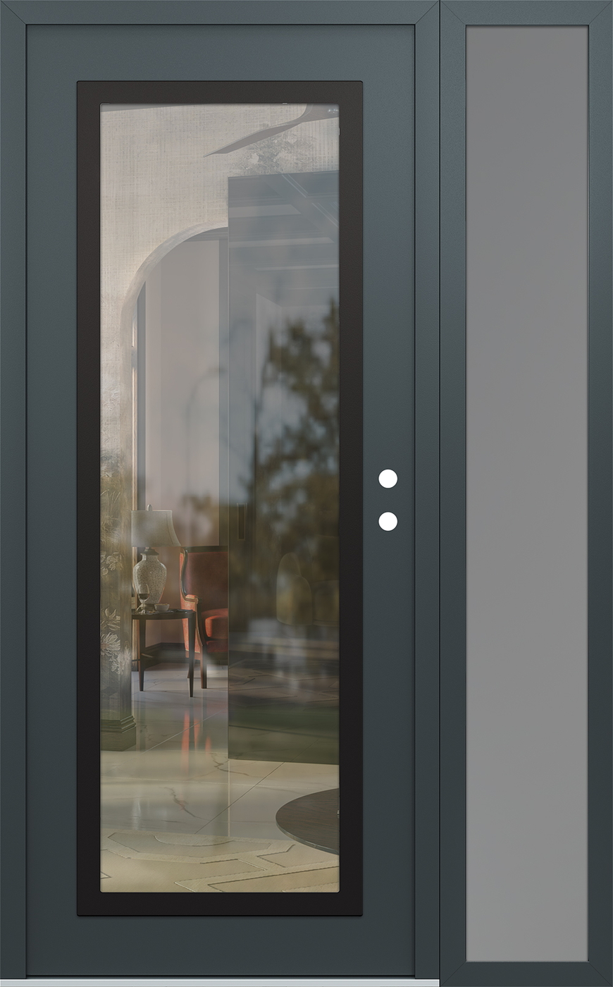 Modern Steel Front Door Diamond C1 52" x 80" anthracite/anthracite clear Glass Panel black LHI with Sidelite frosted Glass