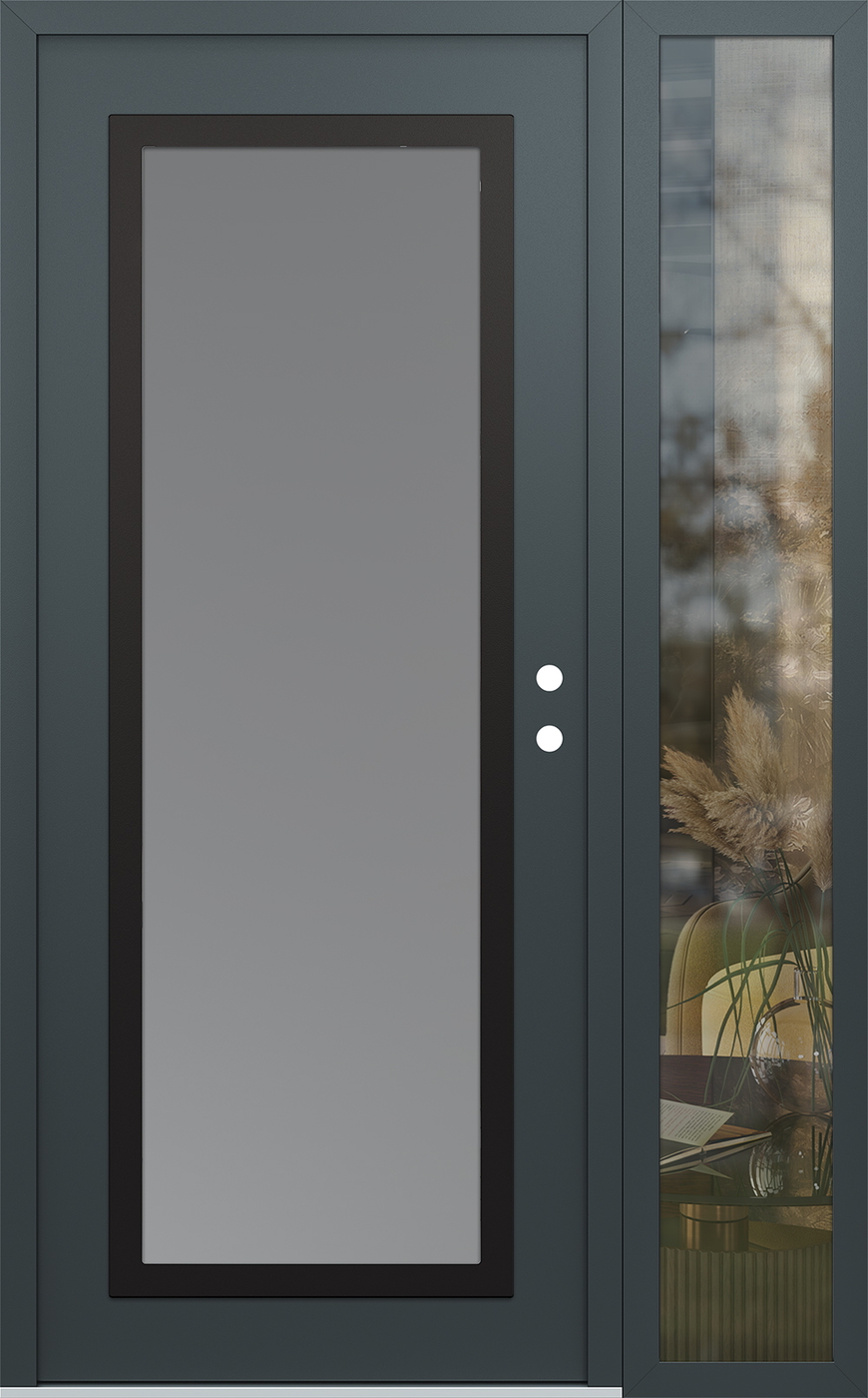 Modern Steel Front Door Diamond C1 52" x 80" anthracite/anthracite frosted Glass Panel black LHI with Sidelite clear Glass