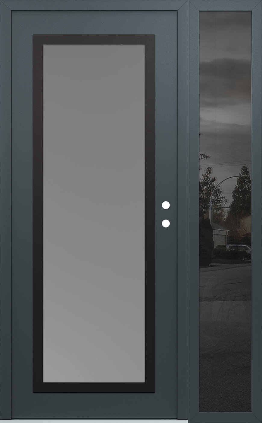 Modern Steel Front Door Diamond C1 52" x 80" anthracite/anthracite frosted Glass Panel black LHI with Sidelite mirrored Glass
