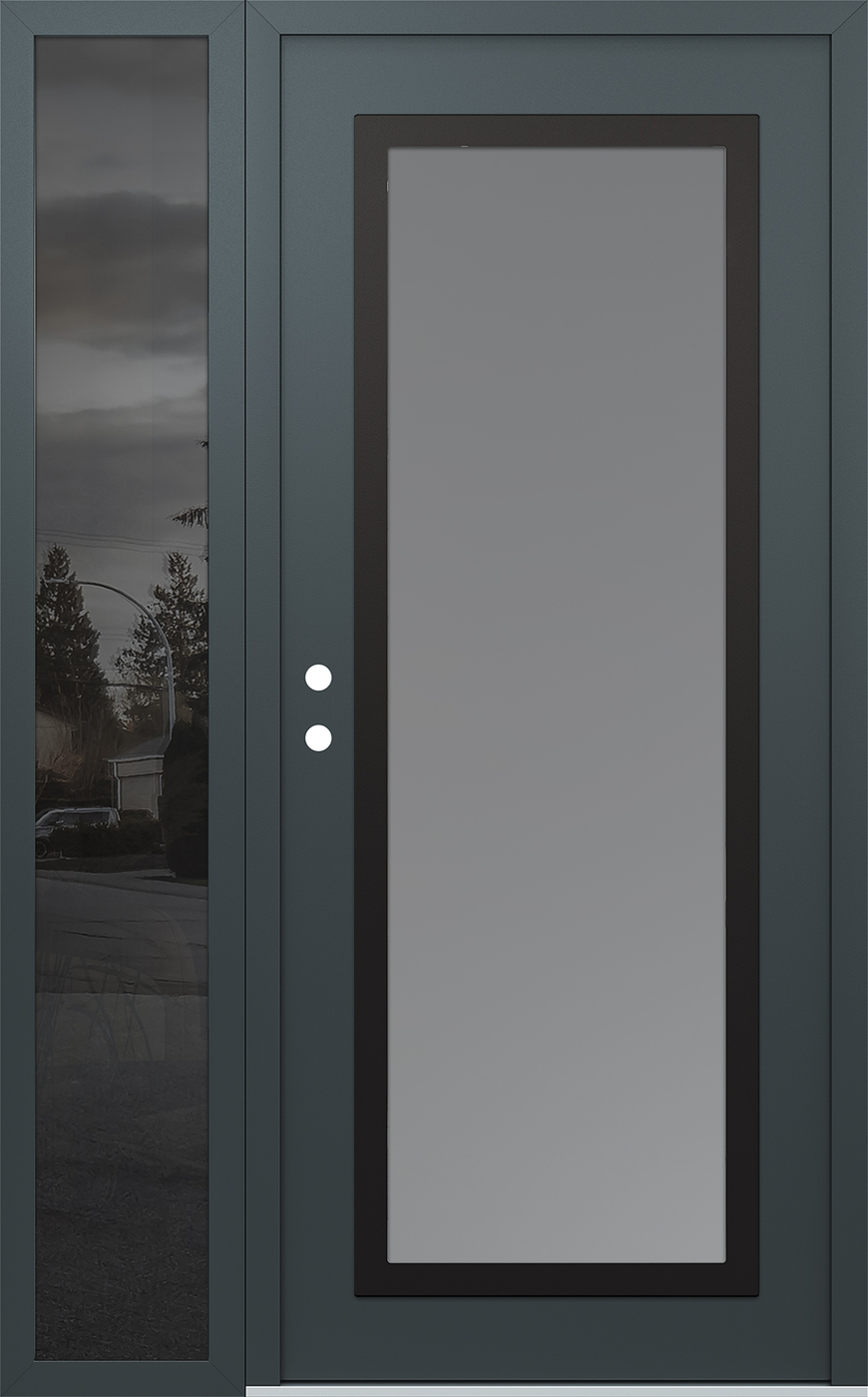 Modern Steel Front Door Diamond C1 52" x 80" anthracite/anthracite frosted Glass Panel black RHI with Sidelite mirrored Glass