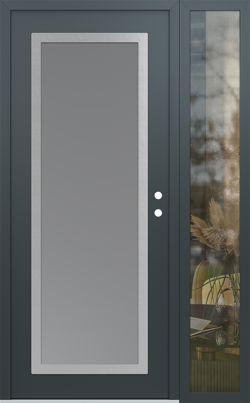 Modern Steel Front Door Diamond C1 52" x 80" anthracite/anthracite frosted Glass Panel stainless steel LHI with Sidelite clear Glass