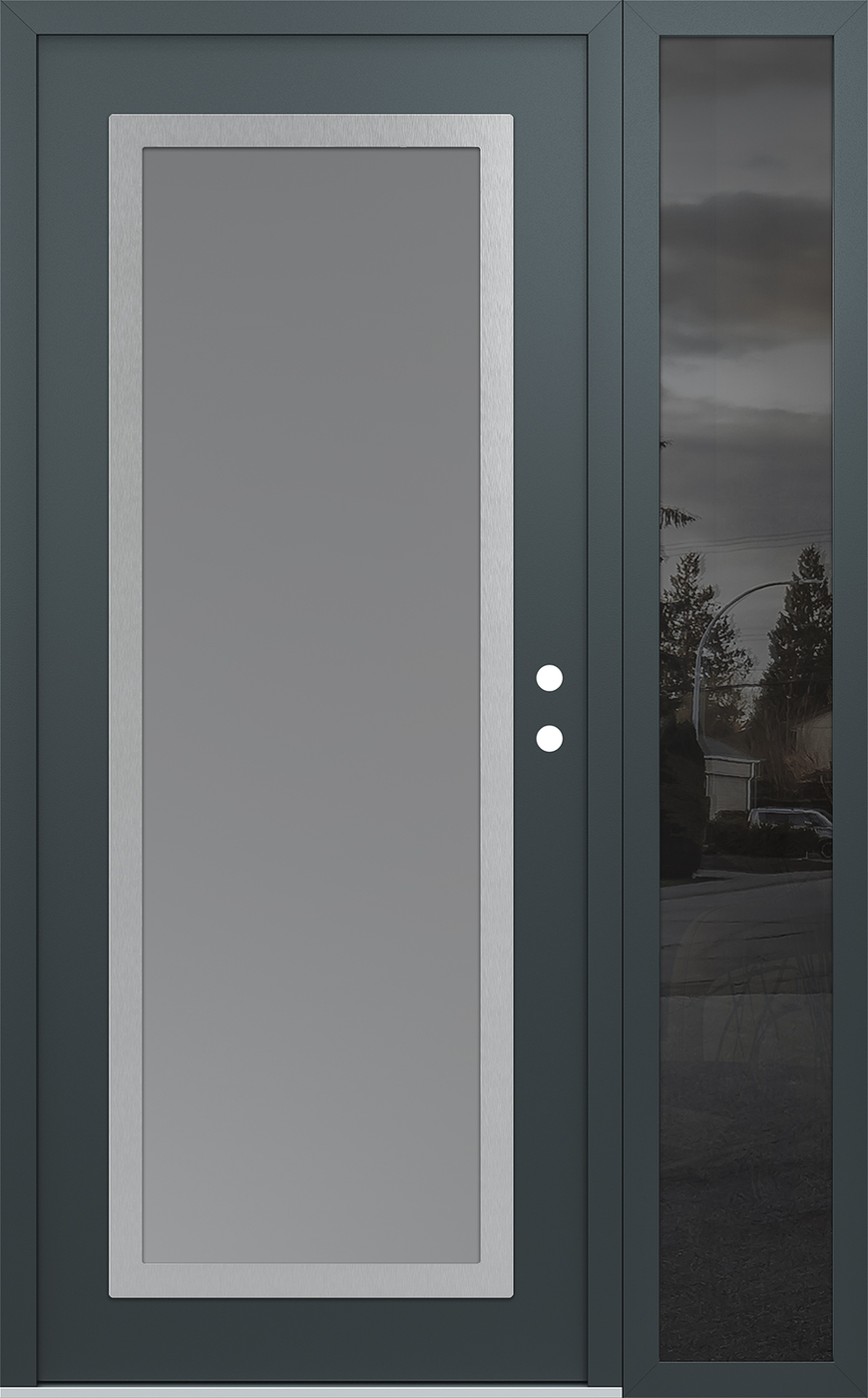 Modern Steel Front Door Diamond C1 52" x 80" anthracite/anthracite frosted Glass Panel stainless steel LHI with Sidelite mirrored Glass