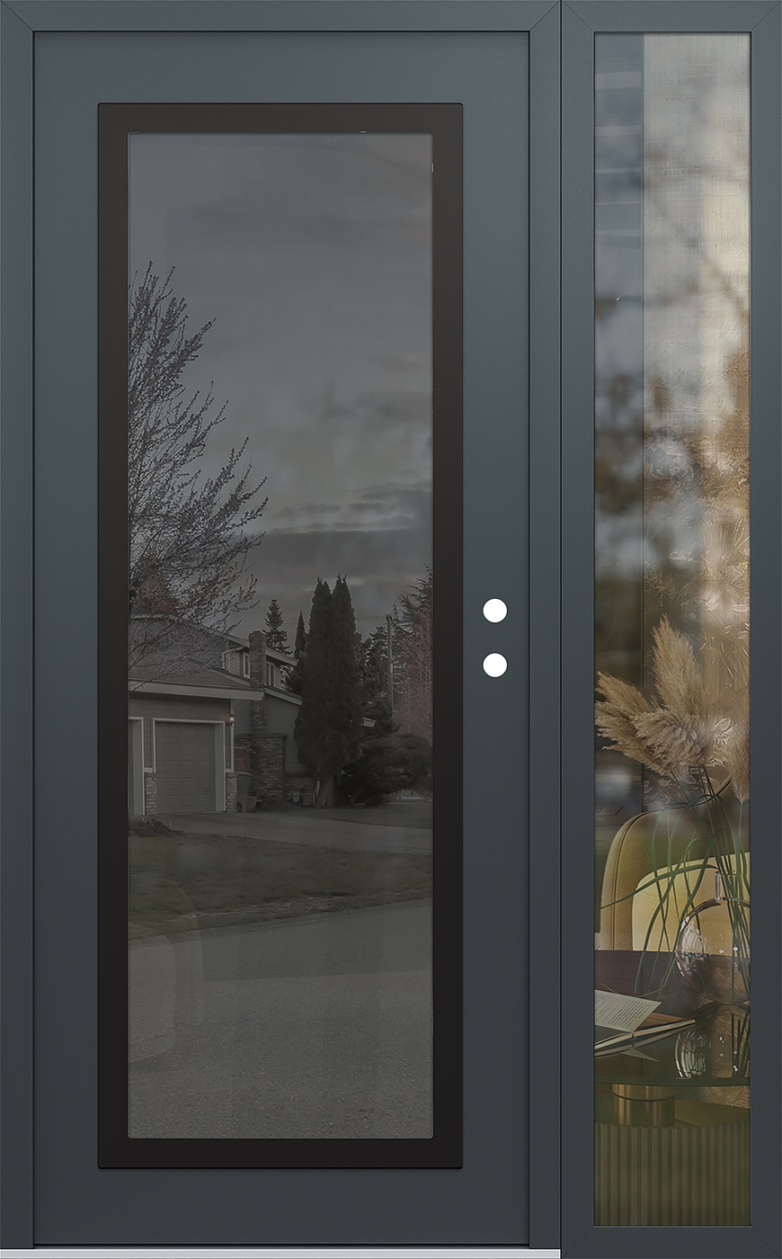 Modern Steel Front Door Diamond C1 52" x 80" anthracite/anthracite mirrored Glass Panel black LHI with Sidelite clear Glass