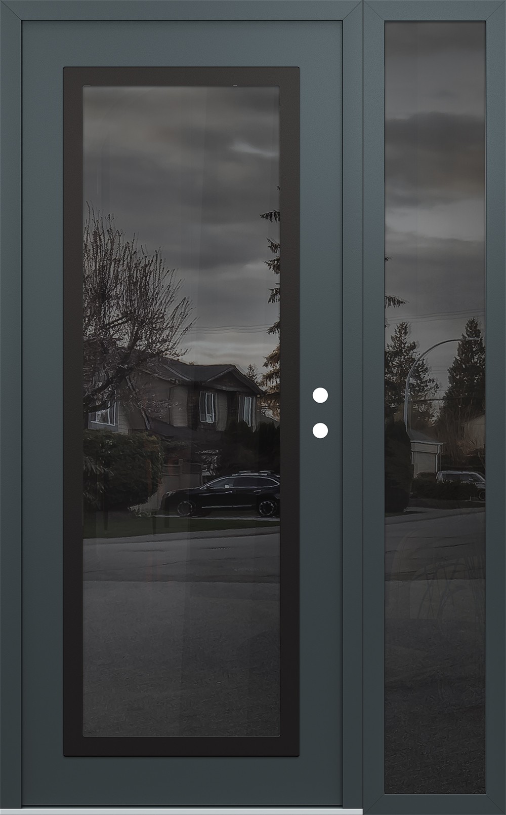 Modern Steel Front Door Diamond C1 52" x 80" anthracite/anthracite mirrored Glass Panel black LHI with Sidelite mirrored Glass