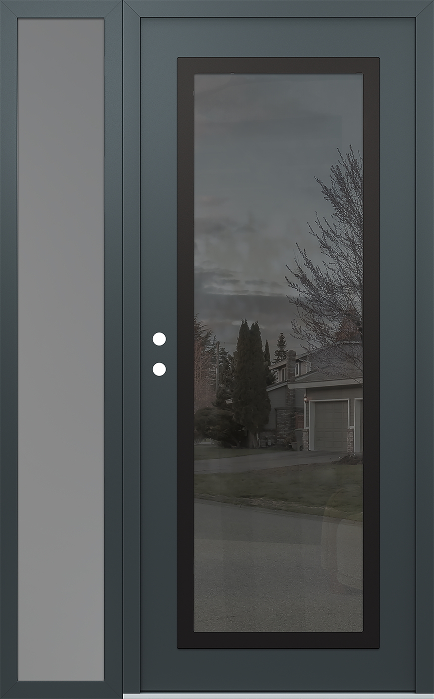 Modern Steel Front Door Diamond C1 52" x 80" anthracite/anthracite mirrored Glass Panel black RHI with Sidelite frosted Glass