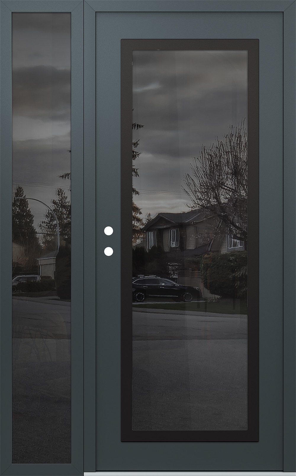 Modern Steel Front Door Diamond C1 52" x 80" anthracite/anthracite mirrored Glass Panel black RHI with Sidelite mirrored Glass