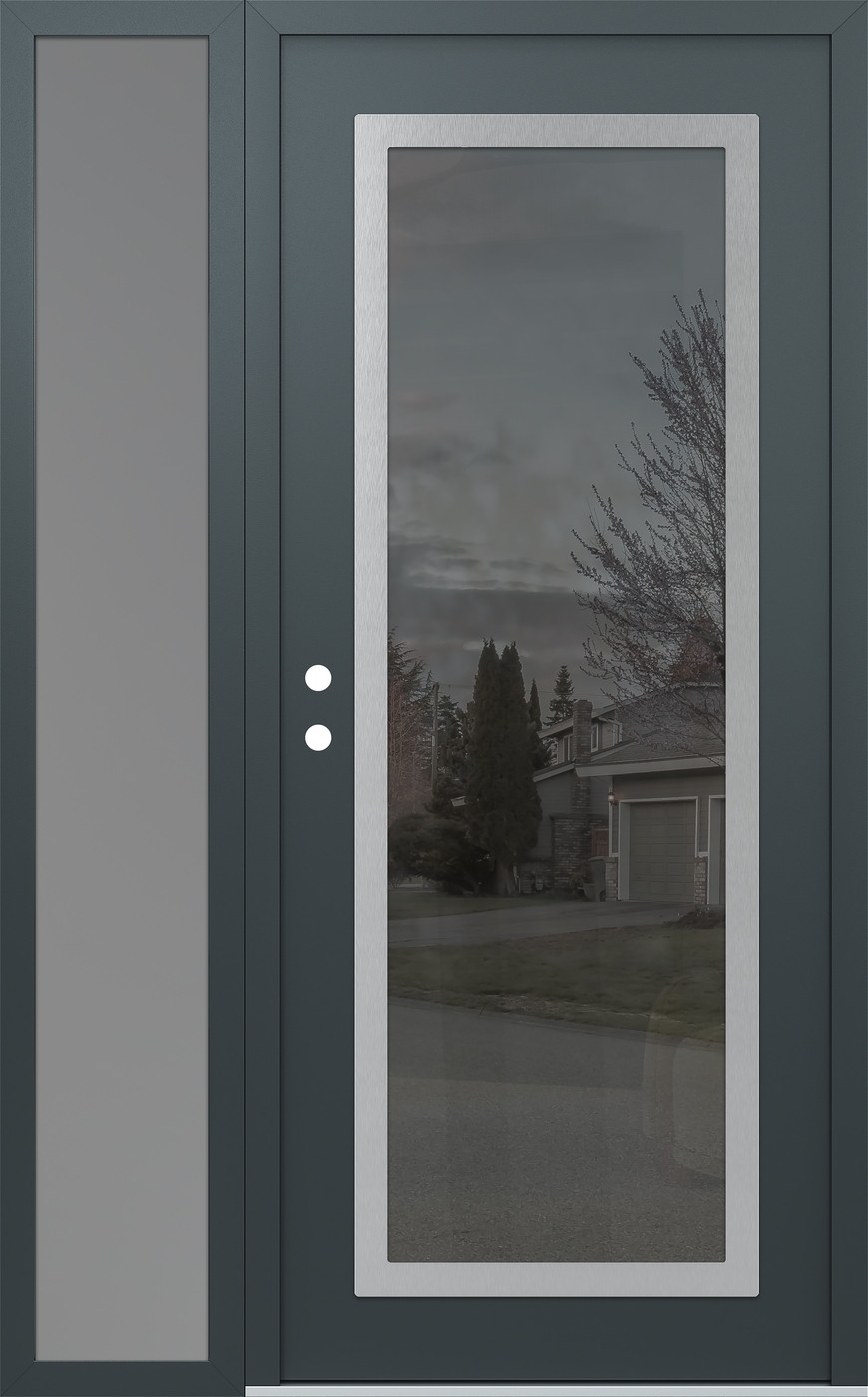 Modern Steel Front Door Diamond C1 52" x 80" anthracite/anthracite mirrored Glass Panel stainless steel RHI with Sidelite frosted Glass