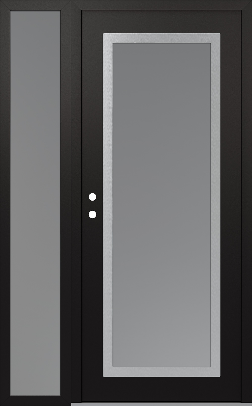 Modern Steel Front Door Diamond C1 52" x 80" black/white frosted Glass Panel stainless steel RHI with Sidelite frosted Glass