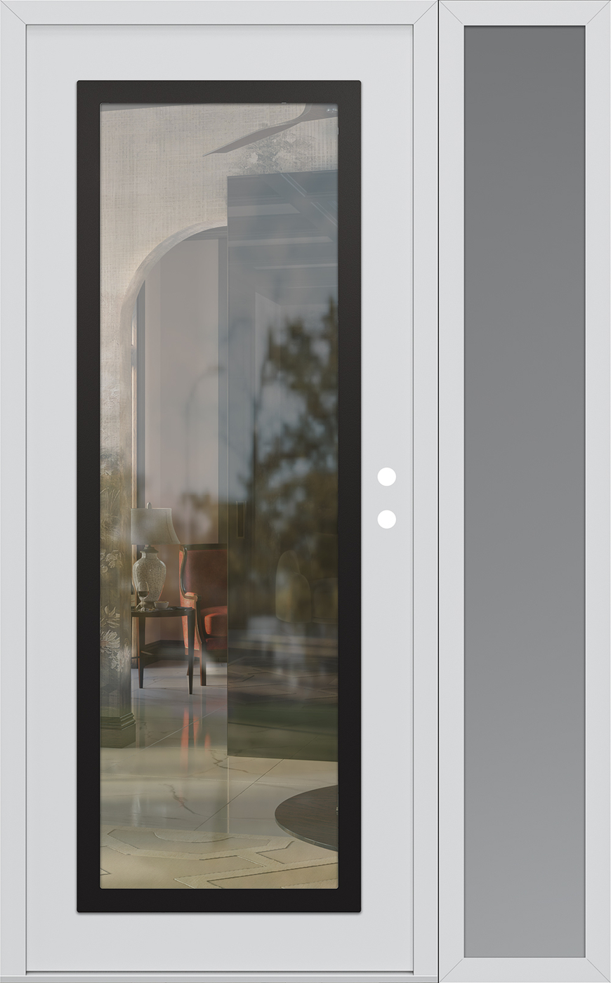 Modern Steel Front Door Diamond C1 52" x 80" white/white clear Glass Panel black LHI with Sidelite frosted Glass