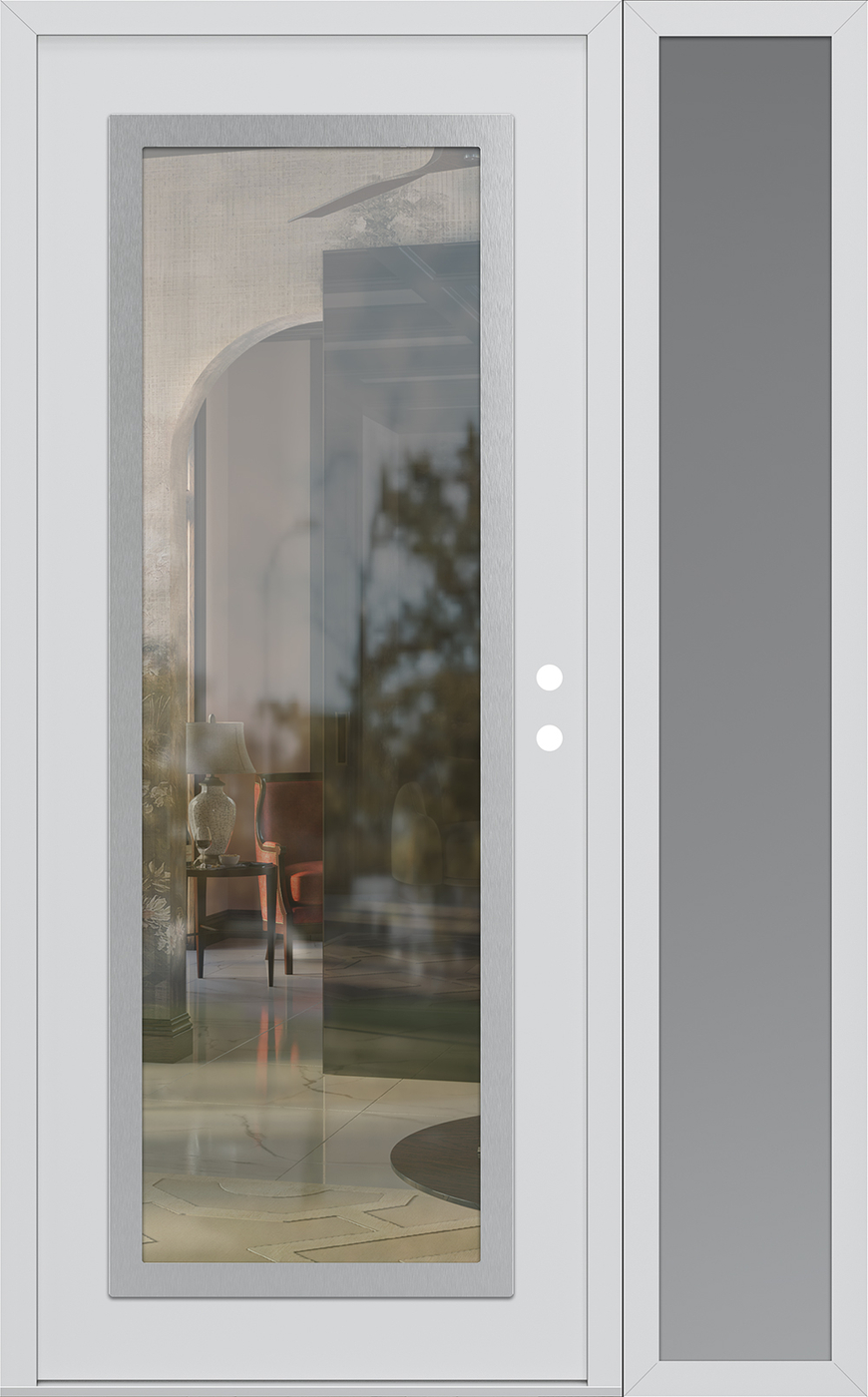 Modern Steel Front Door Diamond C1 52" x 80" white/white clear Glass Panel stainless steel LHI with Sidelite frosted Glass