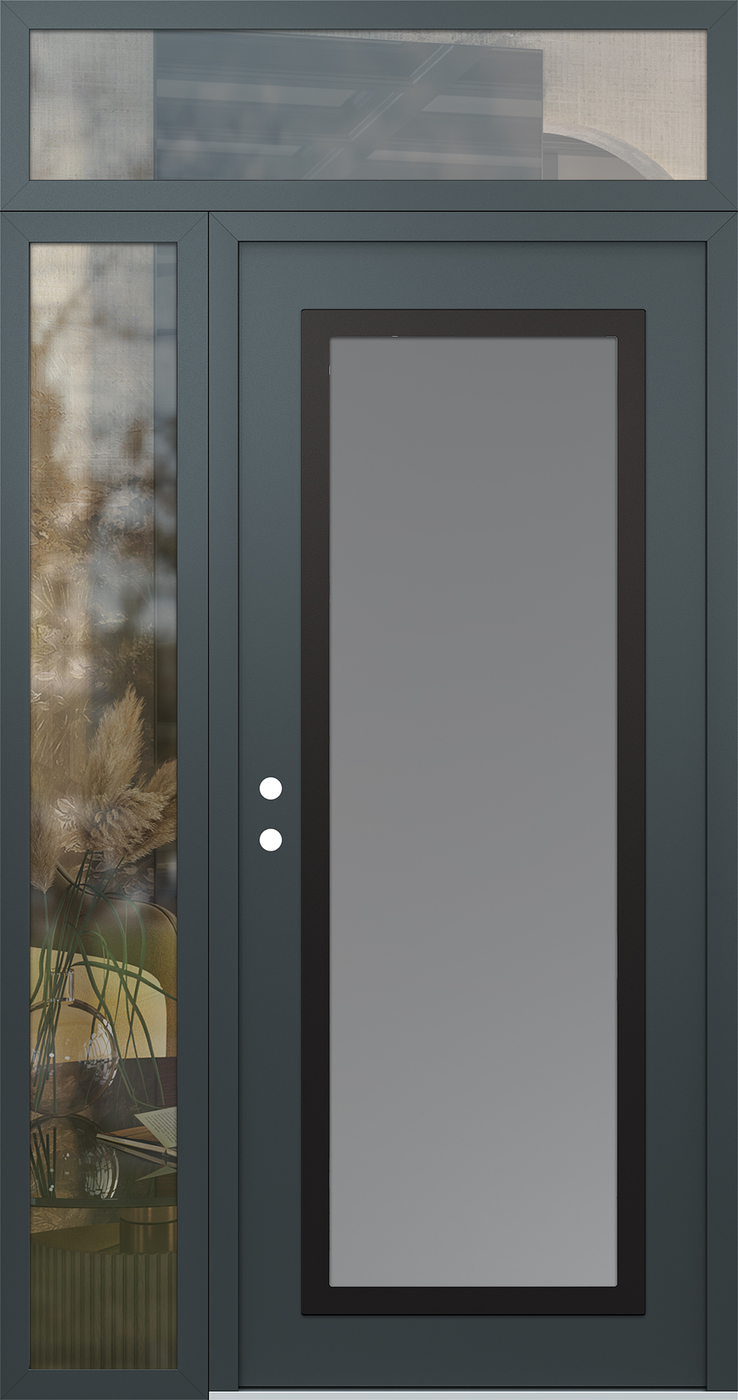 Modern Steel Front Door Diamond C1 52" x 96" anthracite/anthracite frosted Glass Panel black RHI with Sidelite and Transom clear Glass
