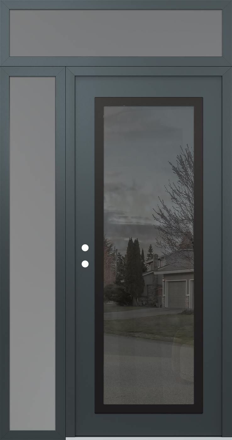 Modern Steel Front Door Diamond C1 52" x 96" anthracite/anthracite mirrored Glass Panel black RHI with Sidelite and Transom frosted Glass