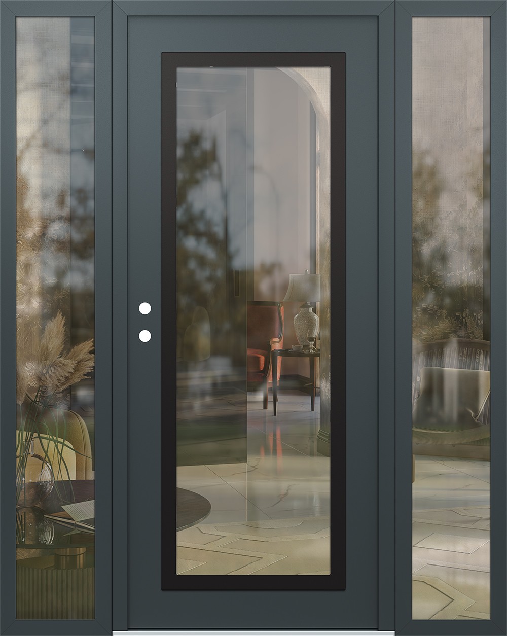 Modern Steel Front Door Diamond C1 60" x 80" anthracite/anthracite clear Glass Panel black RHI with 2 Sidelites clear Glass
