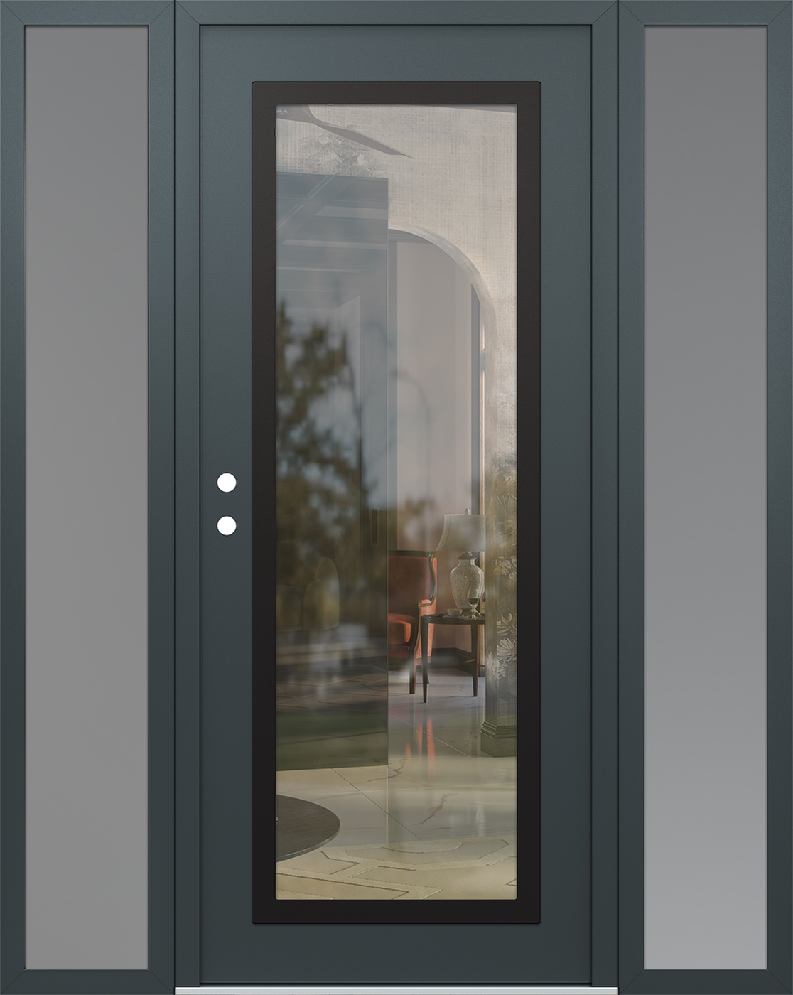 Modern Steel Front Door Diamond C1 60" x 80" anthracite/anthracite clear Glass Panel black RHI with 2 Sidelites frosted Glass