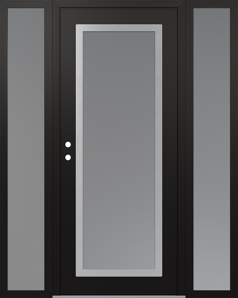 Modern Steel Front Door Diamond C1 60" x 80" black/white frosted Glass Panel stainless steel RHI with 2 Sidelites frosted Glass