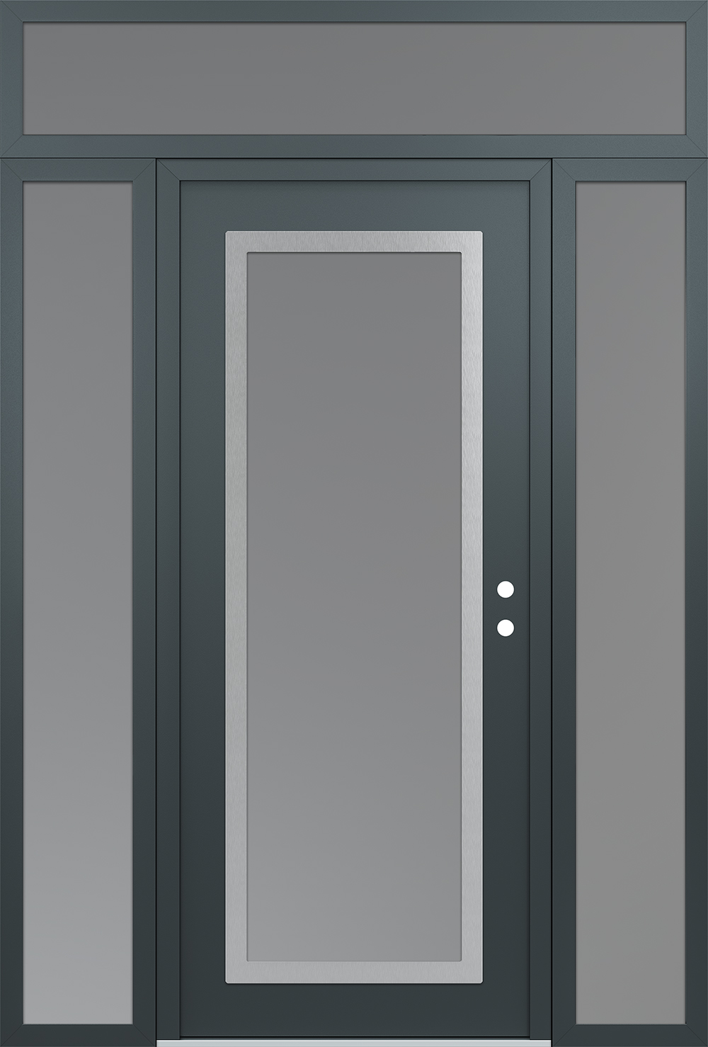 Modern Steel Front Door Diamond C1 60" x 96" anthracite/anthracite frosted Glass Panel stainless steel LHI with 2 Sidelites and Transom frosted Glass