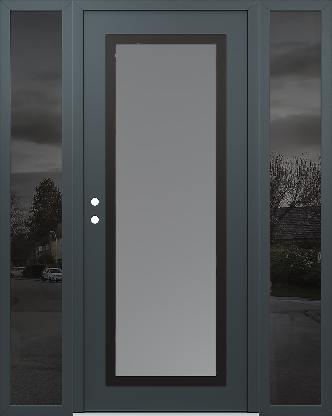 Modern Steel Front Door Diamond C1 64" x 80" anthracite/anthracite frosted Glass Panel black RHI with 2 Sidelites mirrored Glass