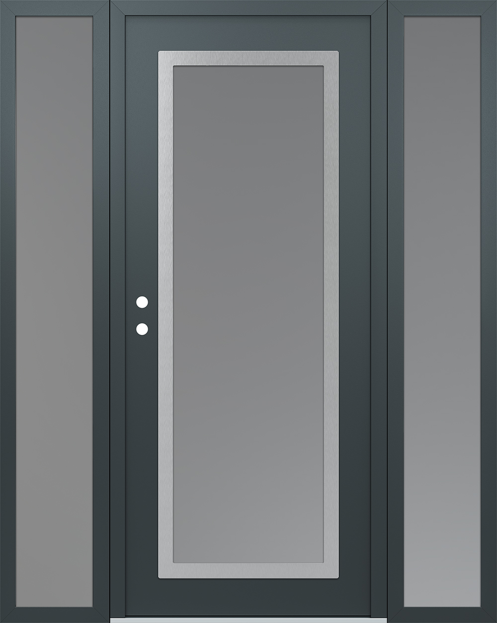 Modern Steel Front Door Diamond C1 64" x 80" anthracite/anthracite frosted Glass Panel stainless steel RHI with 2 Sidelites frosted Glass