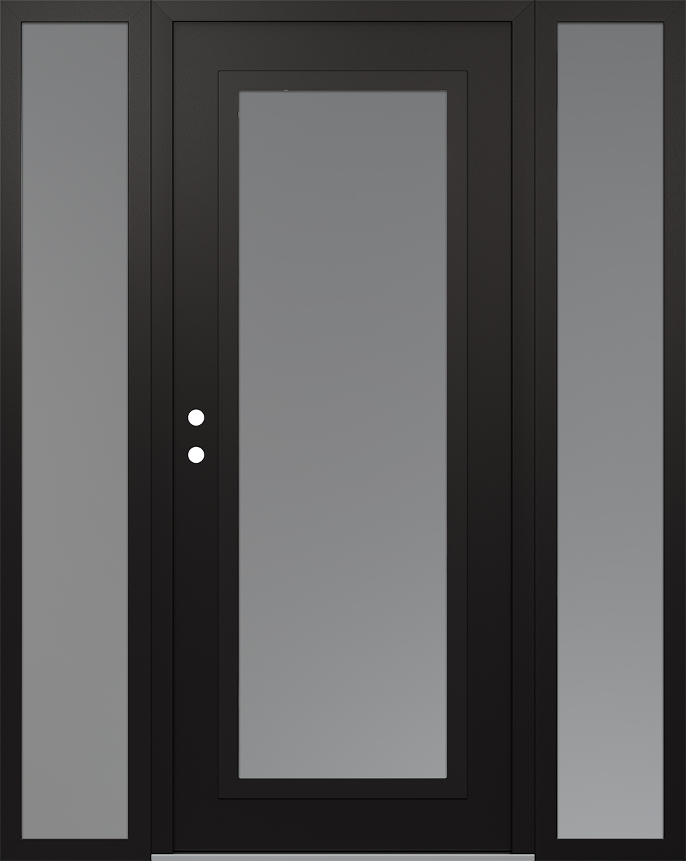 Modern Steel Front Door Diamond C1 64" x 80" black/white frosted Glass Panel black RHI with 2 Sidelites frosted Glass