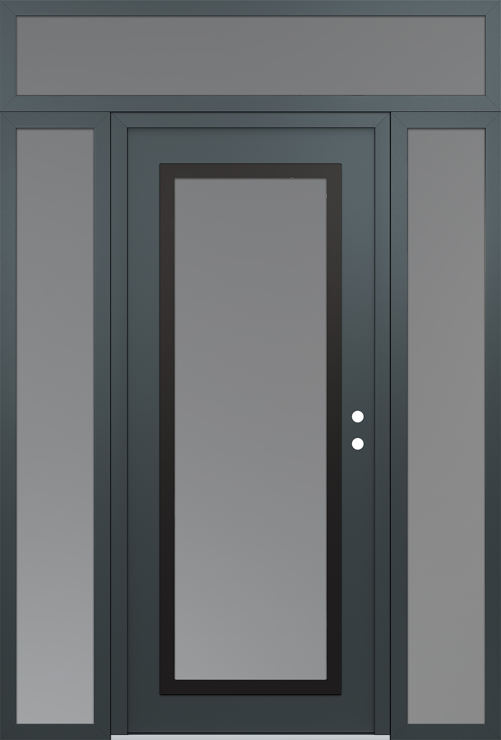 Modern Steel Front Door Diamond C1 64" x 96" anthracite/anthracite frosted Glass Panel black LHI with 2 Sidelites and Transom frosted Glass