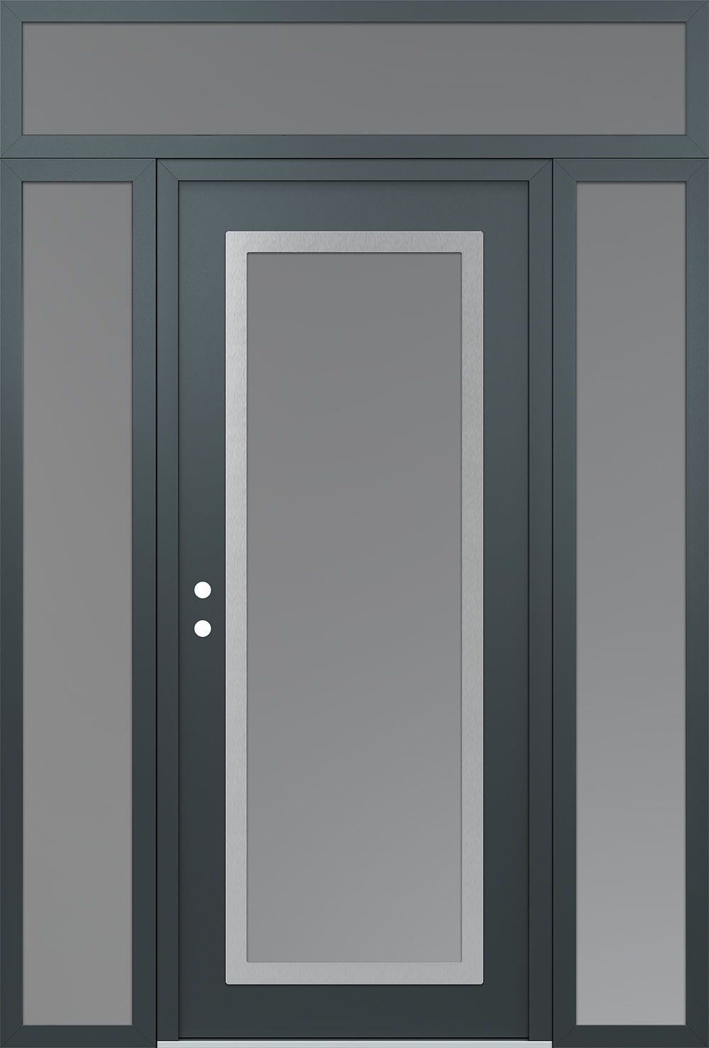 Modern Steel Front Door Diamond C1 64" x 96" anthracite/anthracite frosted Glass Panel stainless steel RHI with 2 Sidelites and Transom frosted Glass