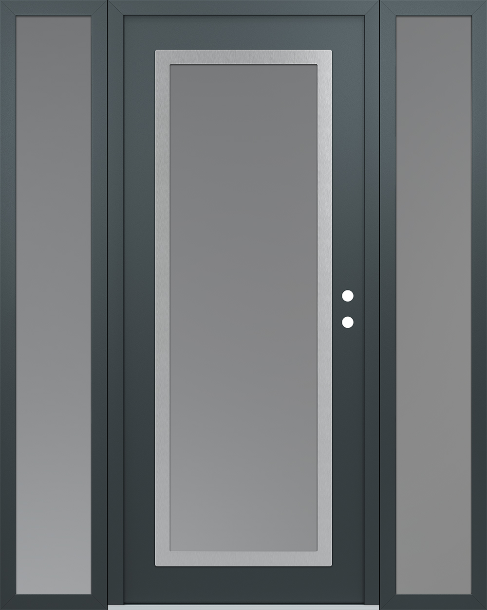 Modern Steel Front Door Diamond C1 68" x 80" anthracite/anthracite frosted Glass Panel stainless steel LHI with 2 Sidelites frosted Glass