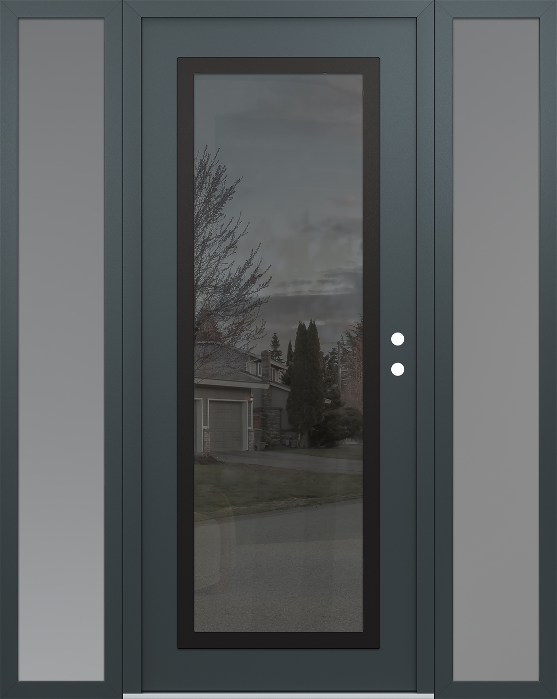 Modern Steel Front Door Diamond C1 68" x 80" anthracite/anthracite mirrored Glass Panel black LHI with 2 Sidelites frosted Glass