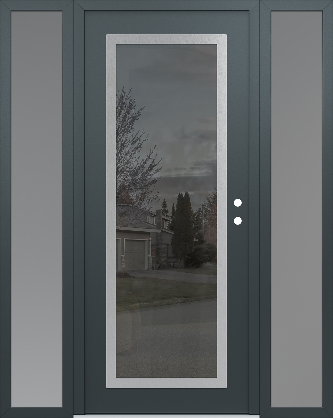 Modern Steel Front Door Diamond C1 68" x 80" anthracite/anthracite mirrored Glass Panel stainless steel LHI with 2 Sidelites frosted Glass