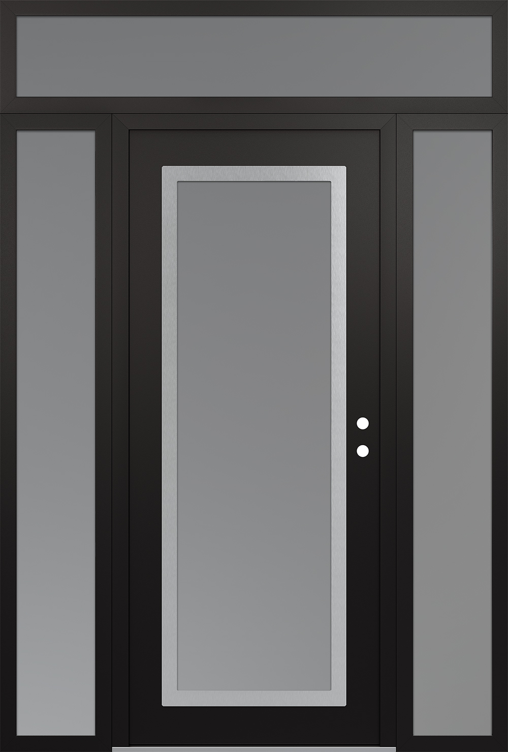 Modern Steel Front Door Diamond C1 68" x 96" black/white frosted Glass Panel stainless steel LHI with 2 Sidelites and Transom frosted Glass