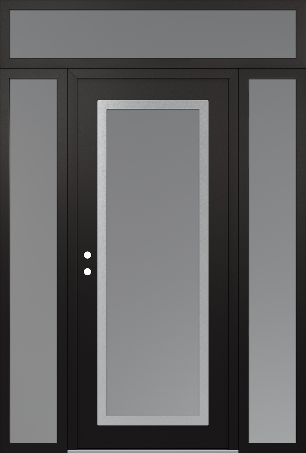 Modern Steel Front Door Diamond C1 68" x 96" black/white frosted Glass Panel stainless steel RHI with 2 Sidelites and Transom frosted Glass