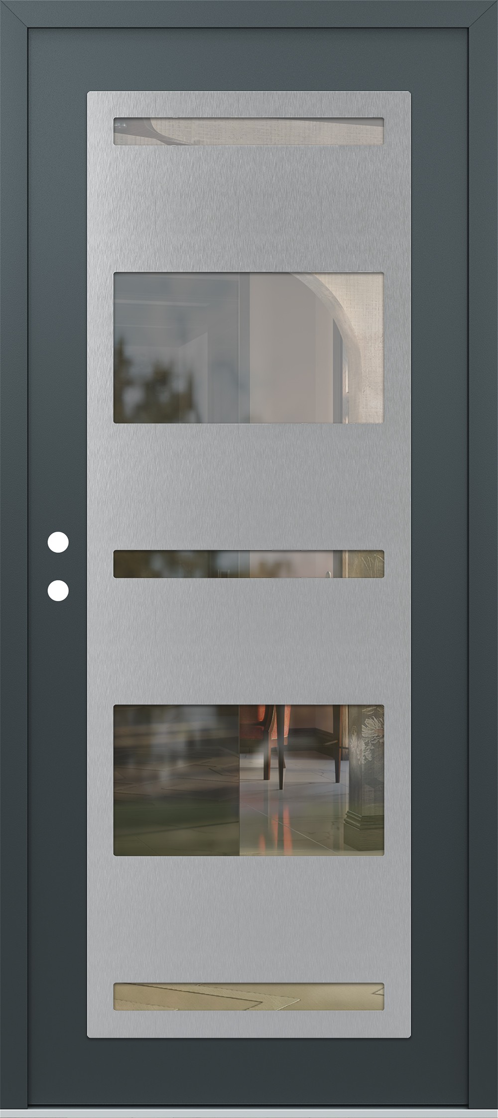 Modern Steel Front Door Diamond C10 36" x 80" anthracite/anthracite clear Glass Panel stainless steel RHI