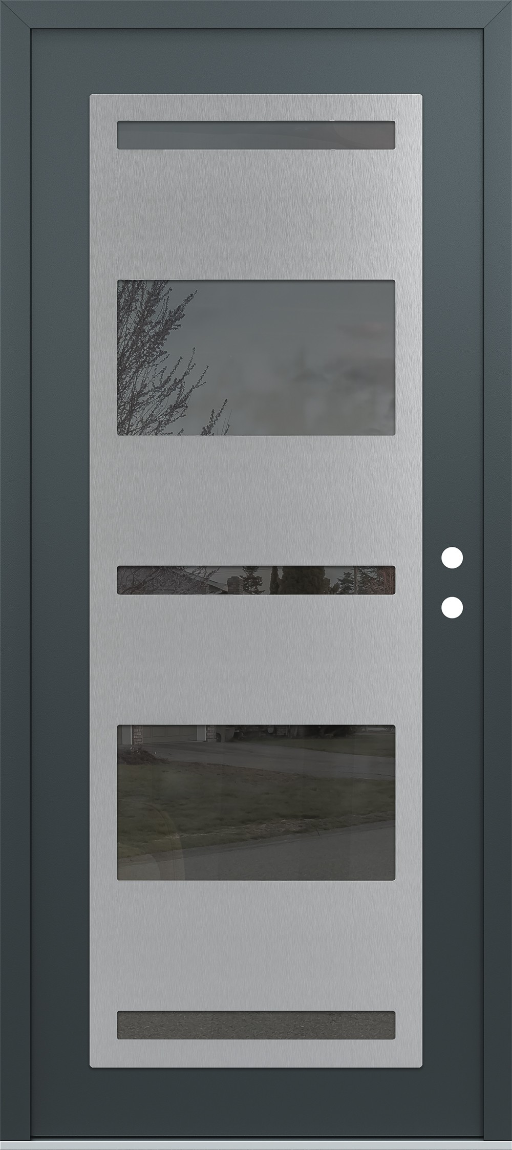 Modern Steel Front Door Diamond C10 36" x 80" anthracite/anthracite mirrored Glass Panel stainless steel LHI