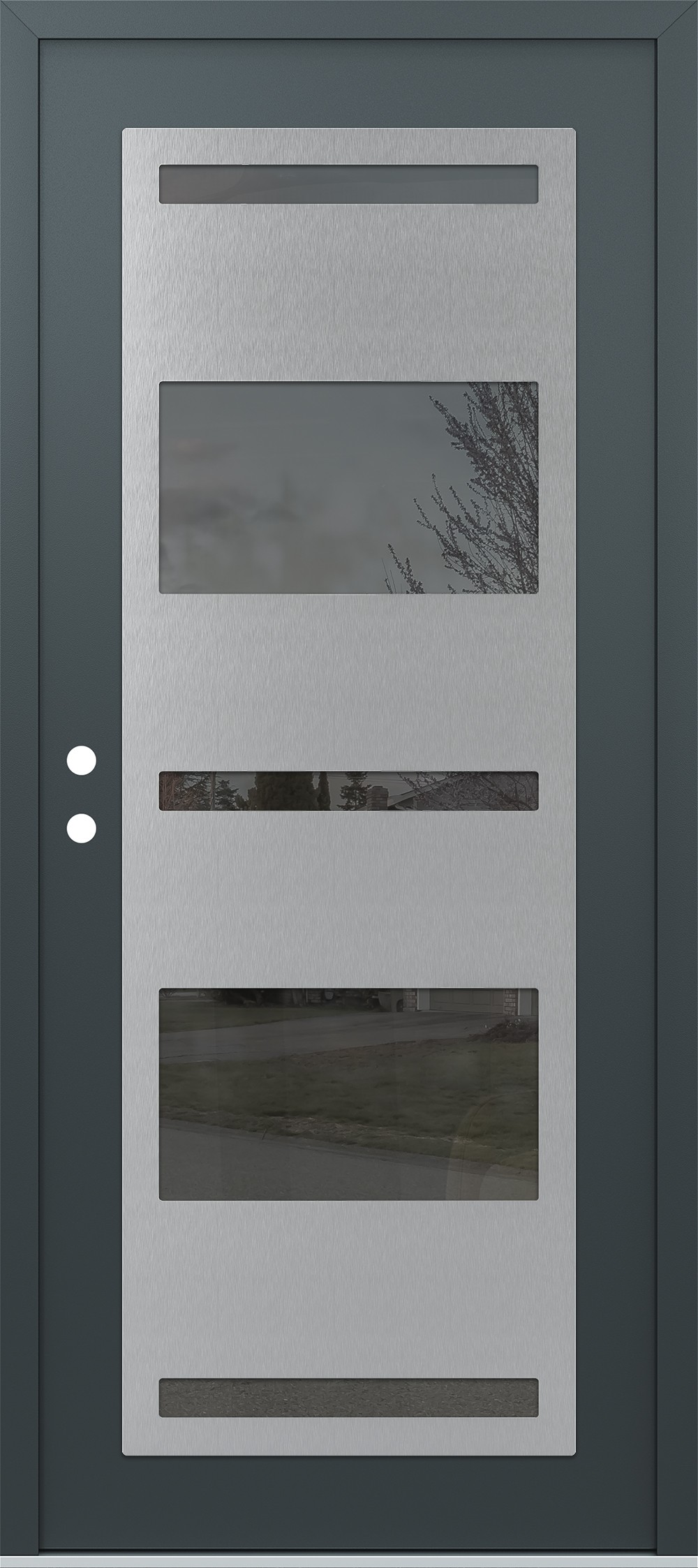 Modern Steel Front Door Diamond C10 36" x 80" anthracite/anthracite mirrored Glass Panel stainless steel RHI